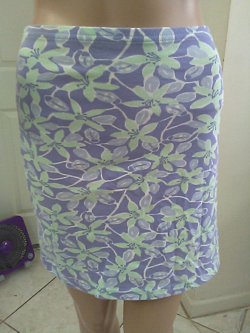 VINTAGE LILLY PULITZER  Floral Skirt Lavender & Mint SZ. M STRETCHY!! 17.5-22